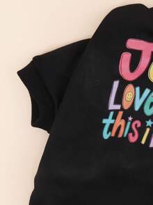1件裝黑色寵物連帽衛衣，彩色臉部與星星字母印花「Jesus Loves Me This I Know」，休閒薄款秋冬運動衫，適合小型與中型犬，寵物衣服，適用比熊、泰迪、博美 - 黑色 - 查看 6