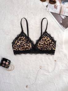 1pc Women's Lace Patchwork Leopard Print Comfortable Lingerie - Black - View 4