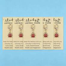 5pcs Lucky Ladybug Enamel Charm Keychain, Good Luck Wish Greeting Card, Lobster Clasp Bag Pendant Gift - Multicolor - View 1