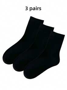 3 Pairs Unisex Solid Color Cotton Long Socks, Simple Flat Soft Comfortable Mid-Calf Socks, Suitable For Men And Women, Autumn/Winter Daily Wear, Business Mid-Calf Cotton Socks - Multicolor - View 5