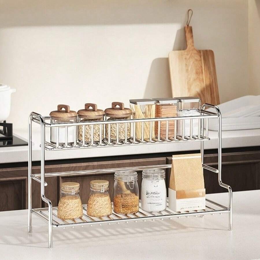 Light Luxury Silver Double-Layer Cup Rack, Desktop Cup Drainer Storage Rack, Kitchen Countertop Mug & Coffee Can Organizer - View 1