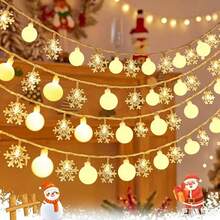1.5m/4.92ft 10 LED, 3 Meters/9.84ft 20 LED Snowflake And White Ball Combination LED String Lights, Battery Powered (Batteries Not Included), Suitable For Christmas, Thanksgiving, New Year And Wedding Holiday Party Decoration - Combination String Lights - View 1