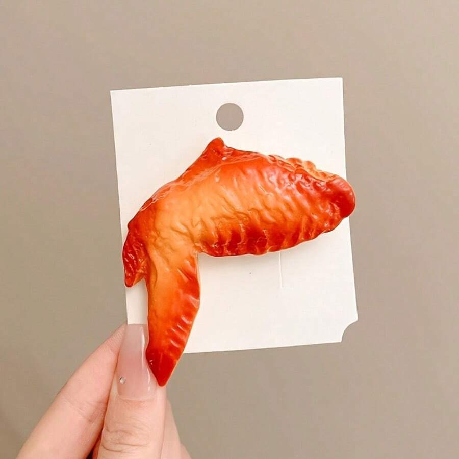 1pc Funny Creative Chicken Wing Hair Clip, Secure Metal Alligator Hair Clip With Quirky Design, Bangs Clip For Travel, Party, Prank, Gift, Niche Personalized Women's Hair Accessory - Multicolor - View 1