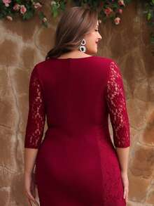 Women's Plus Size Elegant V-Neck Evening Gown, Suitable For Wedding Guest, Mother Of The Bride, Graduation Party, Christmas And Thanksgiving - Burgundy - View 7