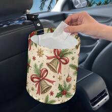 1pc Festive Christmas Pattern Folding Car Trash Can, Modern Style Polyester Flat Print, 18.5*15cm, Hanging Storage Bucket Organizer For Vehicle Interior, Portable Waste Container, Practical Holiday Gift For Mom Women Female Friends - Multicolor - View 8