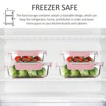 SHElN 10-Piece Glass Food Storage Containers Set, High Borosilicate Glass With Airtight Lids, Stackable & Microwave/Dishwasher , For Meal Prep, Office Lunch & Leftovers - Pink - View 9