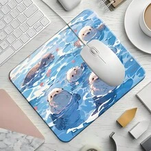 Cute Otter Playing In Water Square Mouse Pad, Adorable Aquatic Animal Art Pattern, Eye-Catching Desktop Decor Protection Pad, Rubber Non-Slip Edge-Locked Office Pad, Compact Size, Suitable For Laptop, Desktop Computer Gaming, Office And Daily Use - View 4