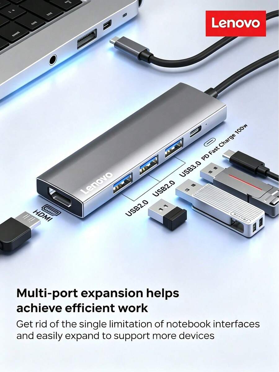 Lenovo S705 Type-C Docking Station To HDMI Cable, Aluminum Alloy Shell For Fast Heat Dissipation, Efficient Office Use, 4K 30Hz Screen Mirroring, PD 100W Fast Charging, Compatible With Desktop And Laptop - View 1