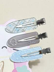 6/3pcs Cute Sweet Style Blue Seamless Alligator Hair Clips Gentle Girly Floral Polka Dot Side Bang Clips Rhinestone Bow Hair Clips For Women, - Multicolor - View 4