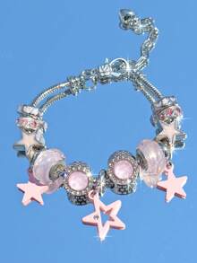 1pc Rose Red Star Charm Bracelet, Party Style Star Bracelet, Y2K Heart Star Bracelet - Pink - View 8