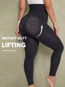 1pc Plus Size Women's Shaping Pants, Abdominal Compression, Cinched Waist, Butt Lift Sculpting - Black - View 3