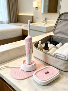 1pc Electric Toothbrush Base Ventilation Pad, Silicone Drainage Mat, Multi-Color Non-Slip Waterproof Mat, Bathroom Sink Countertop Organizer, Daily Bathroom Accessory, Home Toothbrush Holder Base Protector - Multicolor - View 3