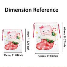 2pcs Double-Sided Printed Drawstring Christmas Gift Bags, Plaid Christmas Socks, Candy Cane And Gift Box Pattern, Sweet Cartoon Holiday Gift Packaging Bags, Large Drawstring Storage Bags, Suitable For Candy, Clothing Packaging And Christmas Party Gift Exchange - Multicolor - View 2