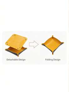 1Pc Two-Tone Foldable Leather Valet Tray, Minimalist PU Leather Square Shape With Detail Catchall Tray For Key Coin Storage, Entryway Bedroom Office Daily Home Decoration - Multicolor - View 5