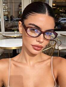 1 Pair Women's Oval Brown Narrow Frame Non-Prescription Glasses, Suitable For Daily Office Commute, Back To School, Gaming, Party Styling, Campus Study - Chaping - View 3