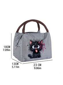 Cute Black Cat Lunch Bag,Leak-Proof Lunch Bag/Cooler Bag,Lightweight Canvas Lunch Box,For Work, Picnics, Outdoor Activities - Multicolor - View 11