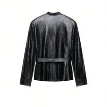 Seelio Autumn New Women's European & American Style Fashion Minimalist Versatile Leather Effect Jacket - Black - View 2