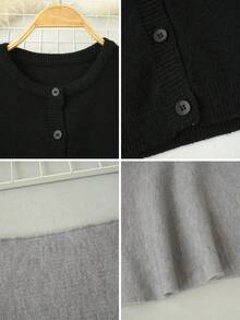 2026 Autumn/Winter Sexy Rich Girl Style 2-Piece Knit Set, Cropped Round Neck Cardigan + Waist-Cinching Ruffle Strap Bustier Tank Top, Suitable For New Year, Outings, Commuting, Dating Sweater Top - Dark Grey - View 8