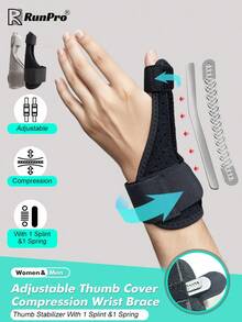 RPPR 1 Pc-Adjust-To-Fit Thumb Stabilizer With 1 Splint &1 Spring, Wrist Brace, Thumb Splint, Thumb Brace For Men And Women, Suitable For Daily Work And Life, Fits Right Or Left, Black/ Grey - Multicolor - View 2