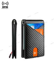Men RFID Blocking Wallet Carbon Fiber Ultra Thin Front Pocket Credit Card Holder Anti Theft Business Microfiber Leather Cardholder Gift For Him - Multicolor - View 3