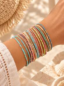 19pcs Bohemian Fashion Creative Elegant Colorful Beaded Bracelet Set (Colors Are Random And Not Fixed) - Multicolor - View 1