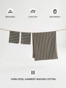 Veyra Day 3pcs Brown And Light Blue Striped Duvet Cover Set, Vintage Vertical Stripe Soft Cotton Breathable Bedding Set With 2 Shams (No Insert) - Blue coffee blue strip cotton - View 3
