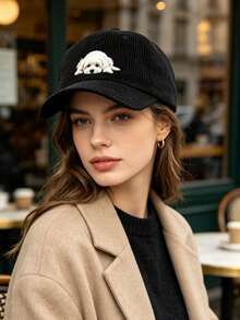 1pc Corduroy Baseball Cap With Cute Dog Patch, Vintage Y2K Adjustable Dad Hat, Personalized Pet Lover Style, Suitable For Daily Commute, Travel, Dog Walking - Multicolor - View 3