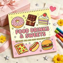 1 Pc Food, Drinks, And Sweets Spiral Coloring Book, Featuring A Cute Dessert And Snack Theme, Fun And Easy Coloring Book For Reducing Stress And Relaxing, 22 Pages With Single-Sided Design, Best Gifts For Adults - Single Piece - View 1