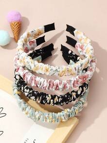 4pcs Kids Floral Print Ruched Detail Headband For Kids Hair Decoration - Multicolor - View 6