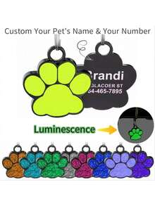 Personalized Glow-In-The-Dark Pet ID Tag, Custom Engraved Paw Print Dog & Cat Collar Pendant With Name And Phone Number, Multiple Colors - Multicolor - View 8