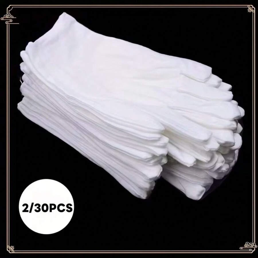 2/10/20/30PCS (1 Pair/5 Pairs/10 Pairs/15 Pairs) White Elastic Gloves, Comfortable To Wear, Breathable Lining, Suitable For Eczema And Dry Hands, Moisturizing SPA-Grade Soft Jewelry Inspection Gloves, Suitable For Driving, Performance, Cycling, Wedding And Unisex Party Occasions, All Seasons