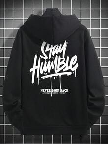 Stay Humble 塗鴉字母寬鬆連帽衛衣 男款 春秋 純白色 街頭休閒套頭運動衫 - 黑色 - 查看 5