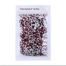 1440 buah Campuran Rhinestone Kaca Datar Merah Tua SS3-SS20 dengan Dasar Emas, Aksesoris Dekorasi Seni Kuku DIY - A A - View 8