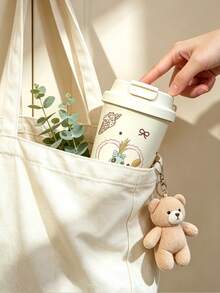 Miniso Cute Cartoon Fresh Style Portable Hanging Rope Water Bottle Cup, Large Capacity Insulated Tumbler, Student School Use, Fits Cup Holder, Rubber Base, Unisex Gift - White - View 3
