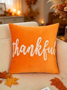 1PC Orange Velvet Embroidered Pillowcase, Exquisite Embroidery Craftsmanship, Multiple Sizes Available, Pillow Insert Not Included, Suitable For Various Home Scenes, Machine Washable - Orange Velvet Embroidery - View 6