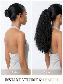 ARABELLA Afro Kinky Curly Ponytail 100% Human Hair Drawstring Ponytail Extension Clip In Hair Curly Glueless Natural Black Onytails For Women Clip In On Ponytail Hair Extensions Beginner Friendly - SNatural - View 7