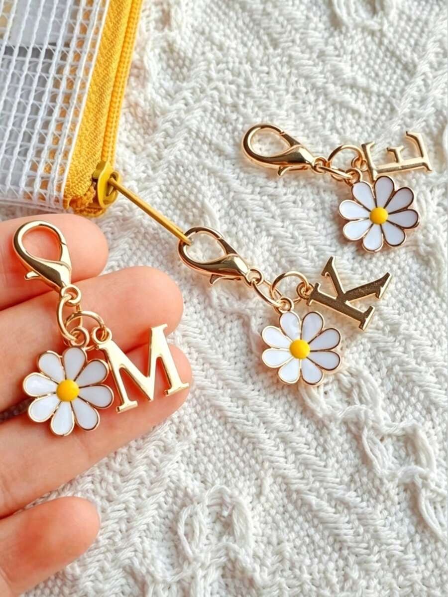 Daisy Initial Letter Keychain, A-Z Alphabet Charm Key Ring, Personalized Gift For Backpack & Car Keys - Multicolor - View 1