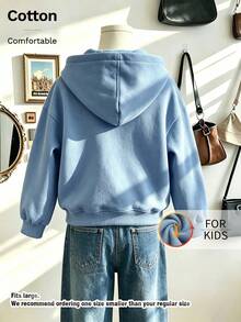 Kids Hooded Sweatshirt, 88 R.I.C.H Number Letter Graphic Print Thick Fleece Lined Pullover For Kids - Blue - View 2
