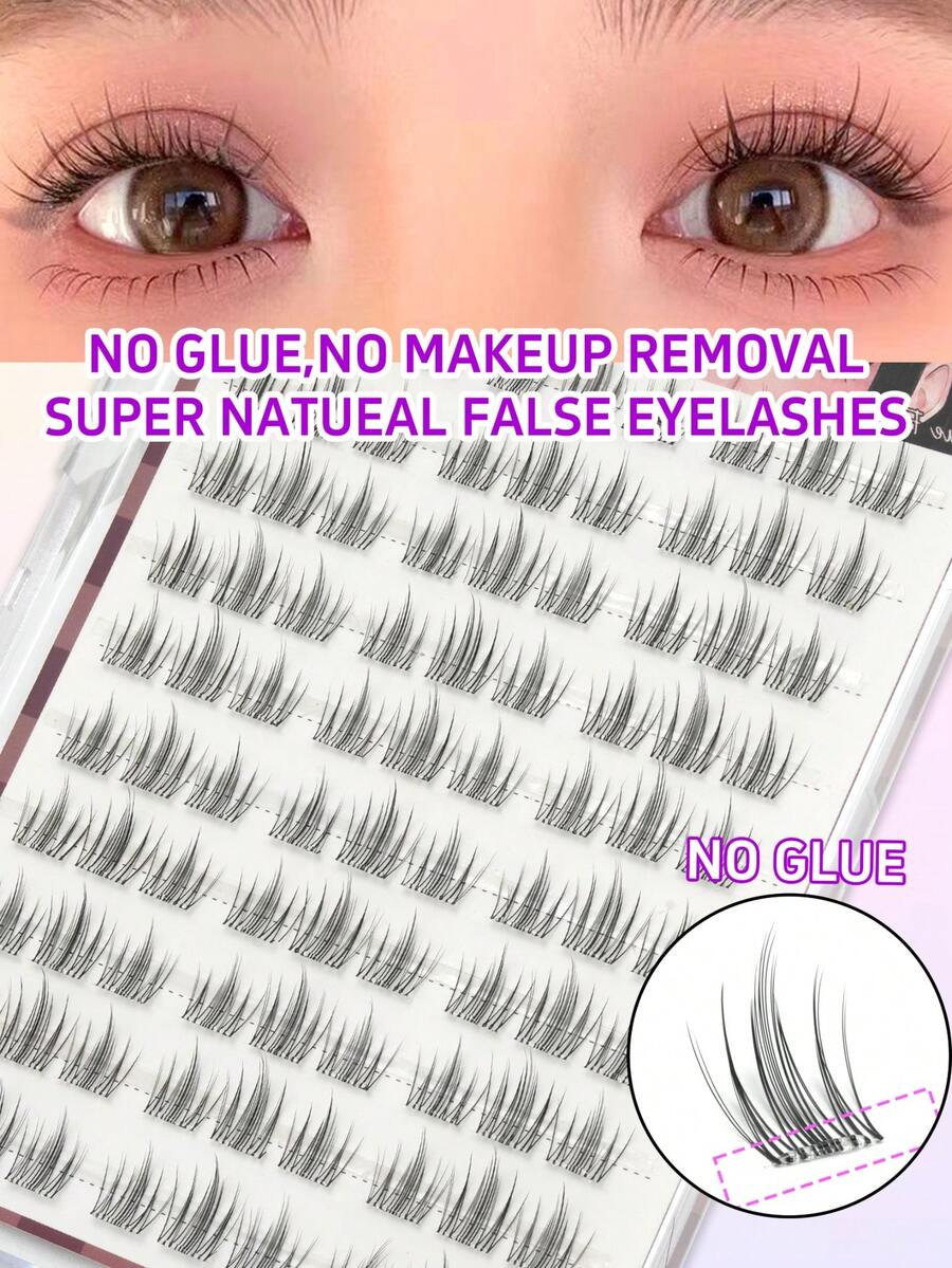 90pcs Glue-Free False Eyelashes, Cartoon Style Self-Adhesive Eyelashes, Anime Style Eyelash Bundles, Lightweight Glue-Free Eyelash Set, Moisturizing Smooth Fairy C-Curl, Suitable For Beginners And Daily Makeup - C - View 1