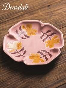 DearDali 1pc Vintage Kiln-Fired Ceramic Plate, Pink Glazed Hand-Painted Floral Design, Dish, Soup Bowl, Dessert Plate, Fruit Plate, Salad Plate, Breakfast Plate, Home Dining Table Decor, Suitable For Restaurant, Dinner, Party Gathering - Multicolor - View 13