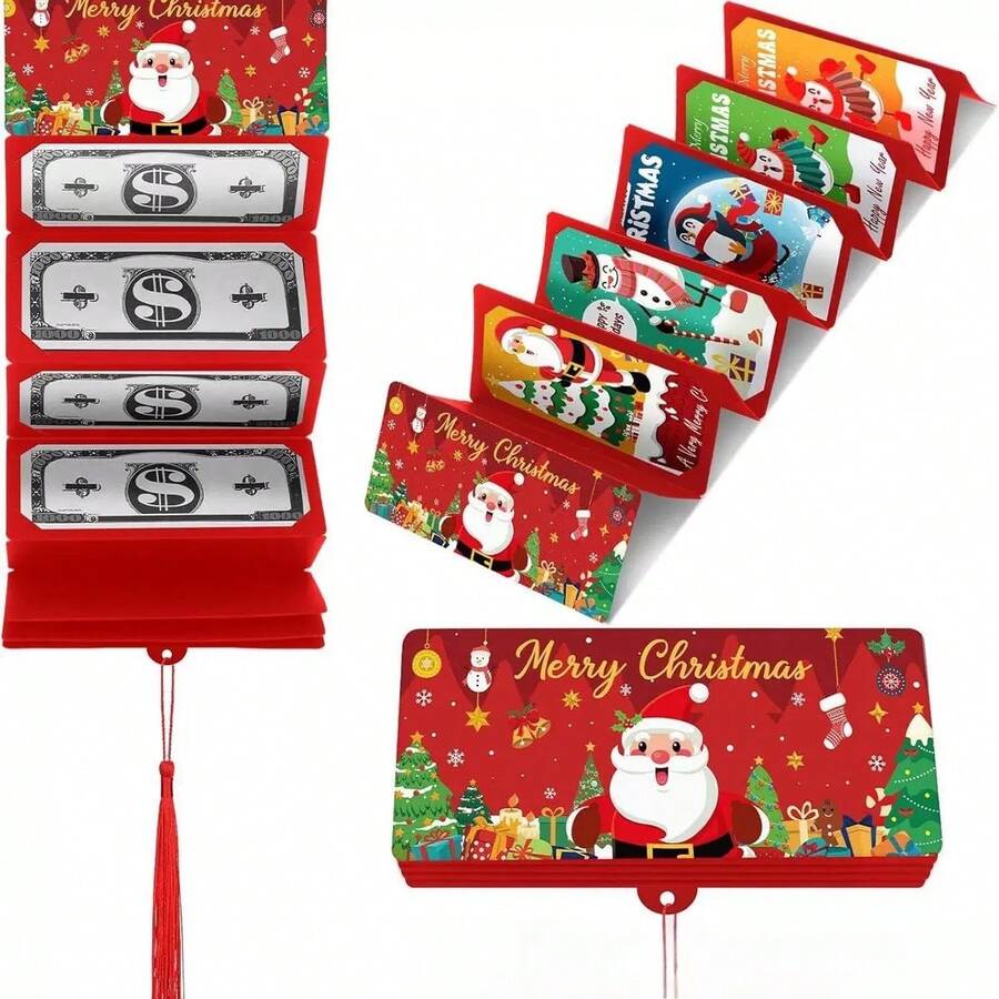 Christmas Cash Envelope Set - Santa Claus & Snowflake Tree Pattern Gift Card Holders, Holiday Red Envelope Money Bags For Christmas/Birthday/Thanksgiving Party, Durable Paper Storage Bags (No Cash Included) - one-size - View 1