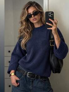 Women's Fashion Long Sleeve Knit Base Layer Top, Autumn/Winter New Soft Loose Sweater In Gentle Style - Sapphire - View 2