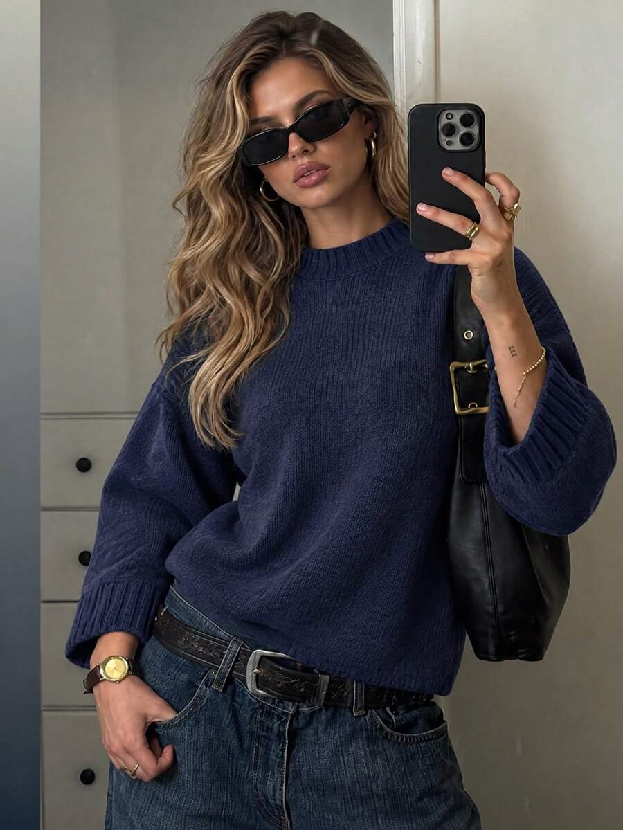 Women's Fashion Long Sleeve Knit Base Layer Top, Autumn/Winter New Soft Loose Sweater In Gentle Style