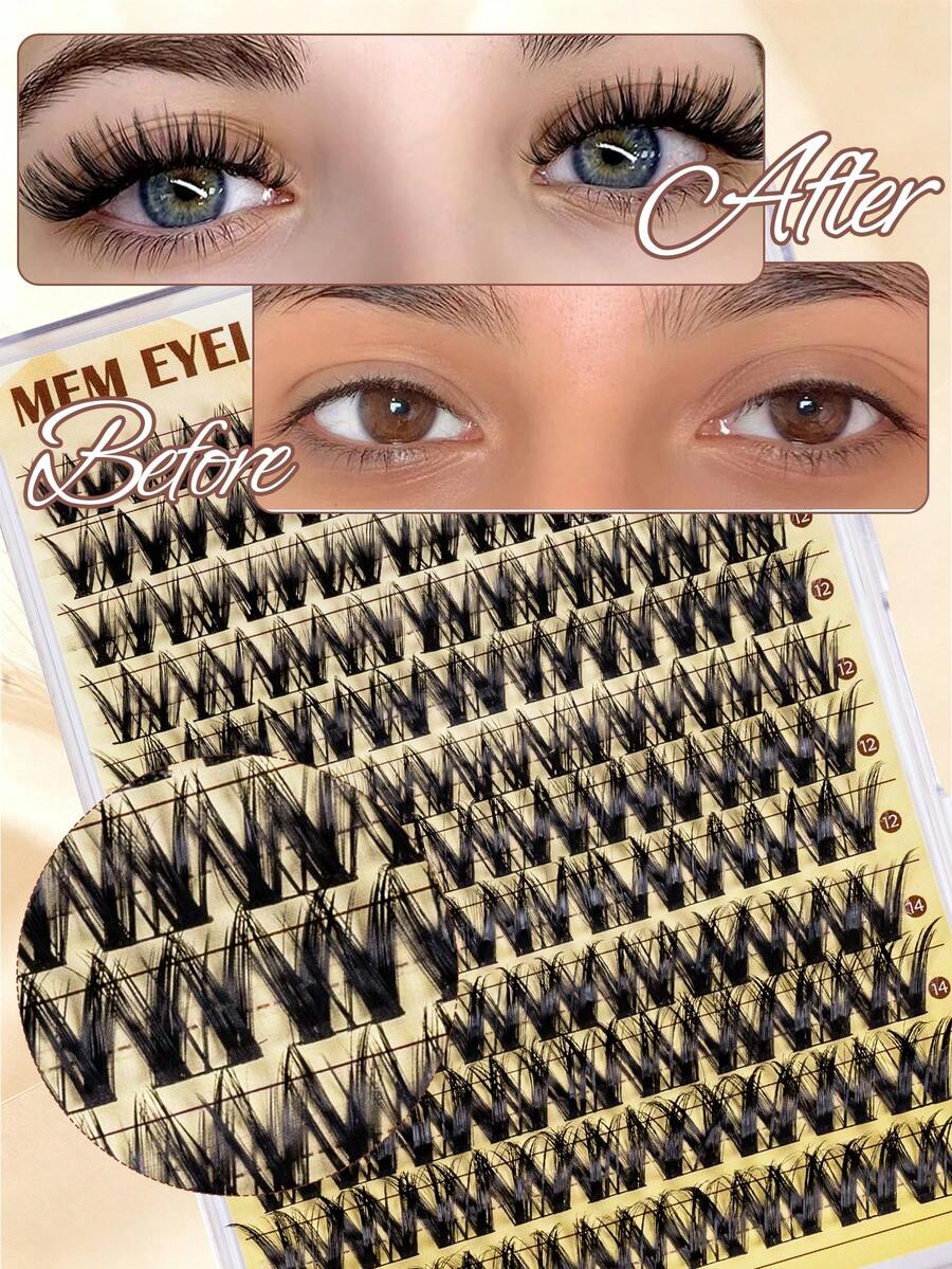 MEM 108 Pieces Of D-Curl False Eyelashes, Mixed Lengths From 8-16mm, Designed With Russian 3D Medium Density To Create A Charming Cat-Eye Look. Suitable For Beginners And Perfect For Daily Wear, Parties, Halloween, Christmas, And More. - D - View 1