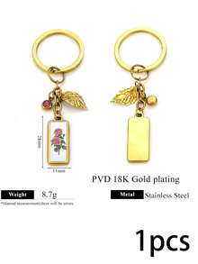 1 móc khóa hoa vintage bằng thép không gỉ trang trí mùa thu, vòng treo chìa khóa charm hoa tráng men kèm mặt dây lá và pha lê, phụ kiện trang trí túi xách dễ thương cho nữ - móc khóa - Xem 11