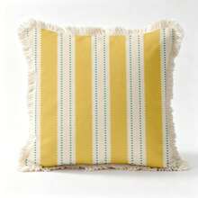 1PC American Country Printed Pillowcase Cover With Tassel Border, Double-Sided Decorative Pillowcase, Yellow Striped Green Polka Dot Design Pattern, Home Decoration, Sofa, Bed, Bedroom(Excluding Pillow Core)-Size Excludes 3cm Tassels - Multicolor - View 13
