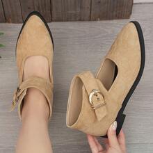 Women's Solid Color Buckle Ankle Strap Open Toe Flat Shoes, Fashion Commuter Shoes, Spring/Autumn - Khaki - View 6