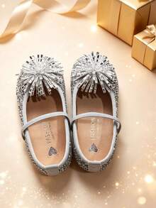 1 Pair Girls' Rhinestone Bow Flat Shoes, Children's Sequin Princess Shoes, Soft Sole Non-Slip All-Season Shoes For Daily Wear, Party, Dance And Performance - Silver - View 5