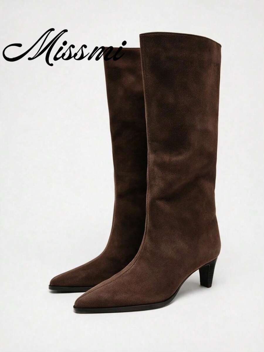 Fall/Winter New Brown Suede Kitten Heel Tall Boots, Versatile,Women Boots,Kitten Heels