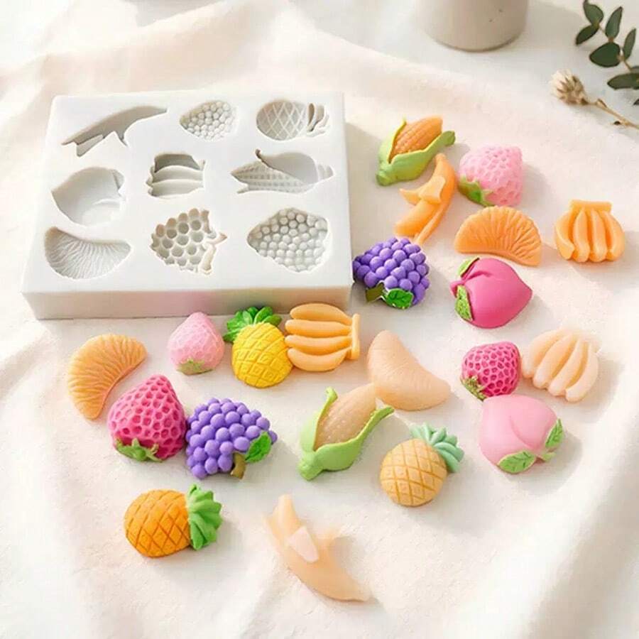Mini Multi-Cavity Fruit-Shaped Silicone Mold, 9-Piece Fruit & Vegetable Handmade Aromatherapy Candle Car Decor Handmade Soap Soft Mold - Miniature Fake Fruit - View 1
